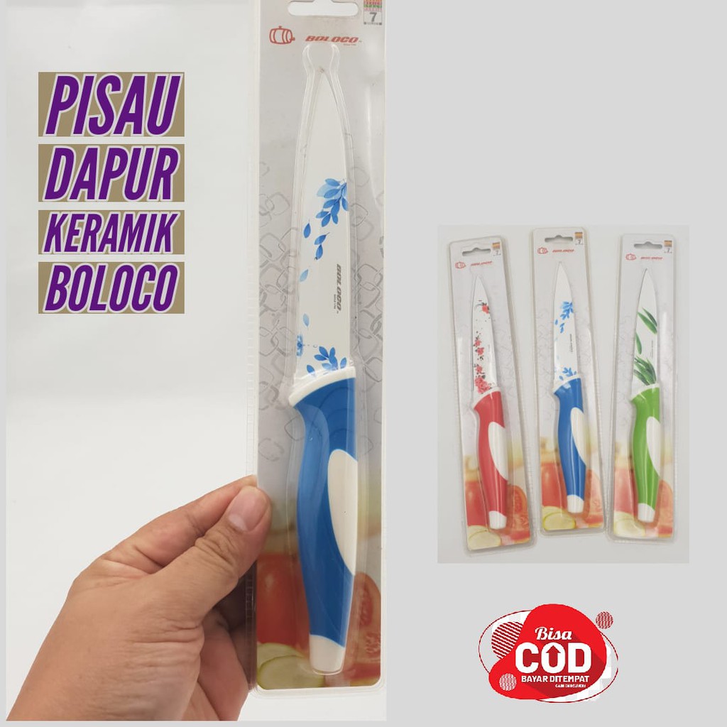 Pisau Utility Keramik Motif Bunga BOLOGO / Pisau Dapur Motif / Pisau Keramik / Ceramic Knife/ Pisau