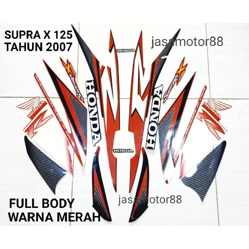 LIS BODY STIKER KOMPLIT FULL BODY SUPRA X 125 TAHUN 2007 WARNA MERAH