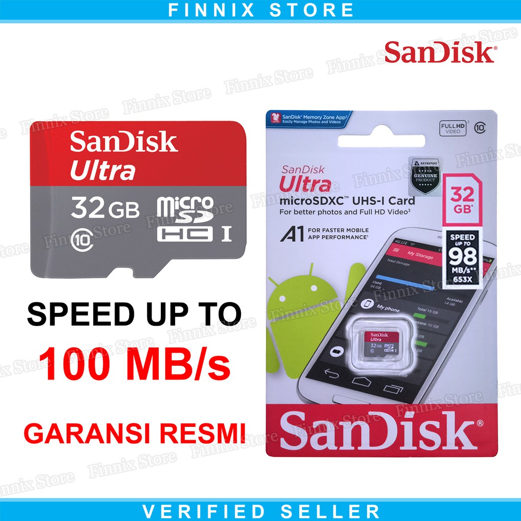 SanDisk 32GB A1 Ultra MicroSDHC Speed Up To 98MBs Class 10 - Memory Micro SD Card