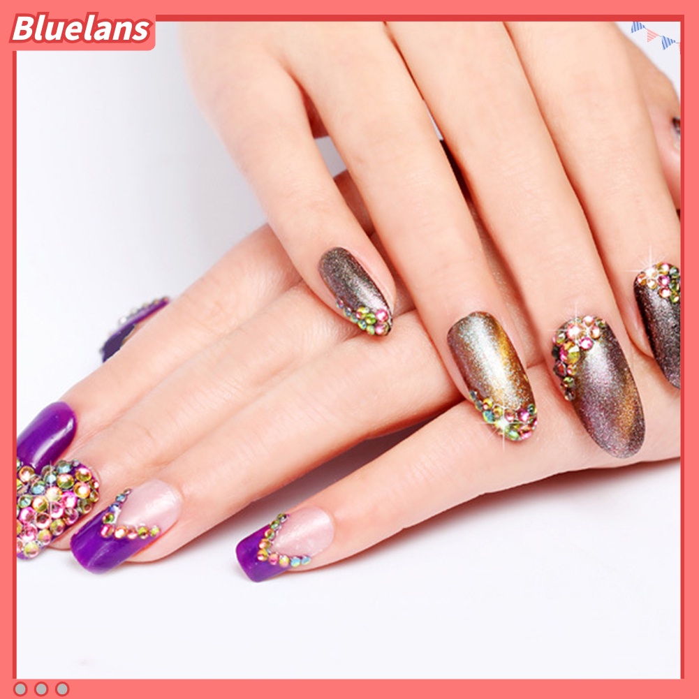 Bluelans 1200pcs Stiker Kuku Akrilik Bling 2mm Warna Campur + Case Untuk Nail Art / Manicure