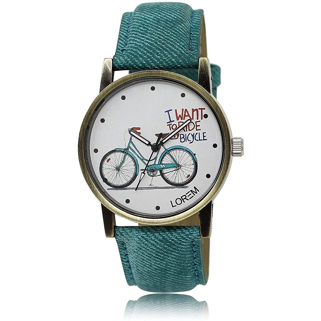 Jam Tangan Import Fashion Wanita Warna Hijau Murah / Retro Woman Denim Leather Strap