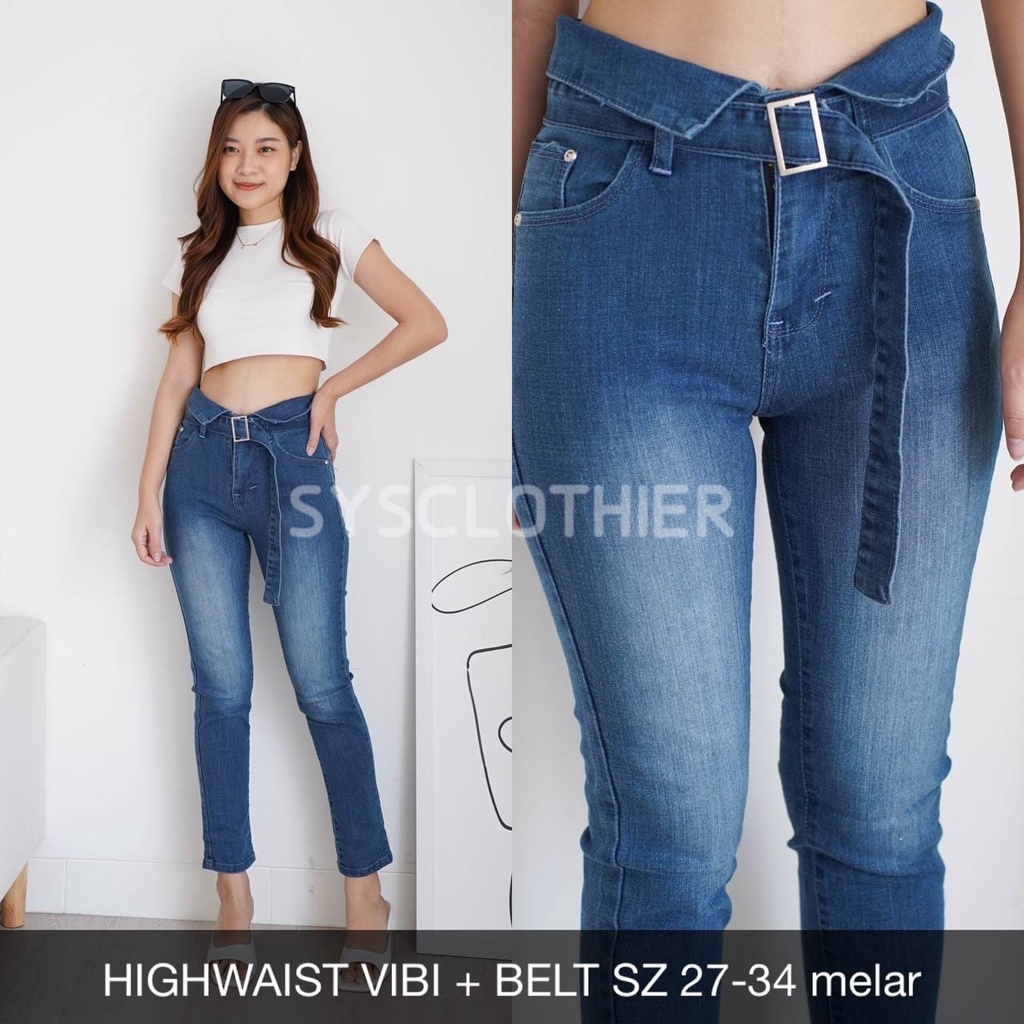 CELANA JEANS WANITA HW VIBI + BELT-SYSCLOTHIER