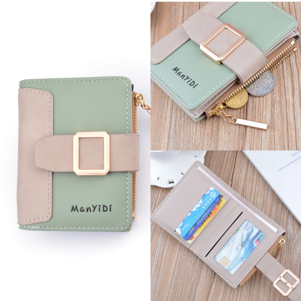 DOMPET LIPAT WANITA KECIL KULIT HIJAU MANYIDI ADASIE WA369G3 IMPORT KOREA CEWEK MURAH SLOT KARTU RESLETING KOIN PREMIUM PENDEK MINI SIMPLE KEKINIAN TIPIS BRANDED ORI BATAM