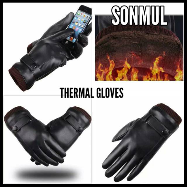 MAN WINTER THERMAL GLOVES TOUCHSCREEN PU + VELVET SARUNG TANGAN PRIA MUSIM DINGIN