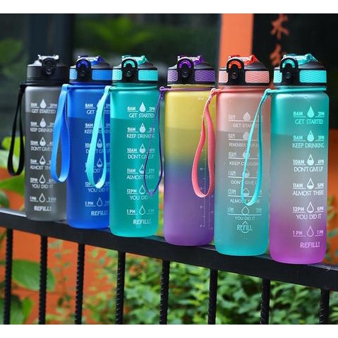 :>:>:>:>] Botol Minum Viral 1Liter Botol Minum Motivasi 1000ml Rainbow Pelangi