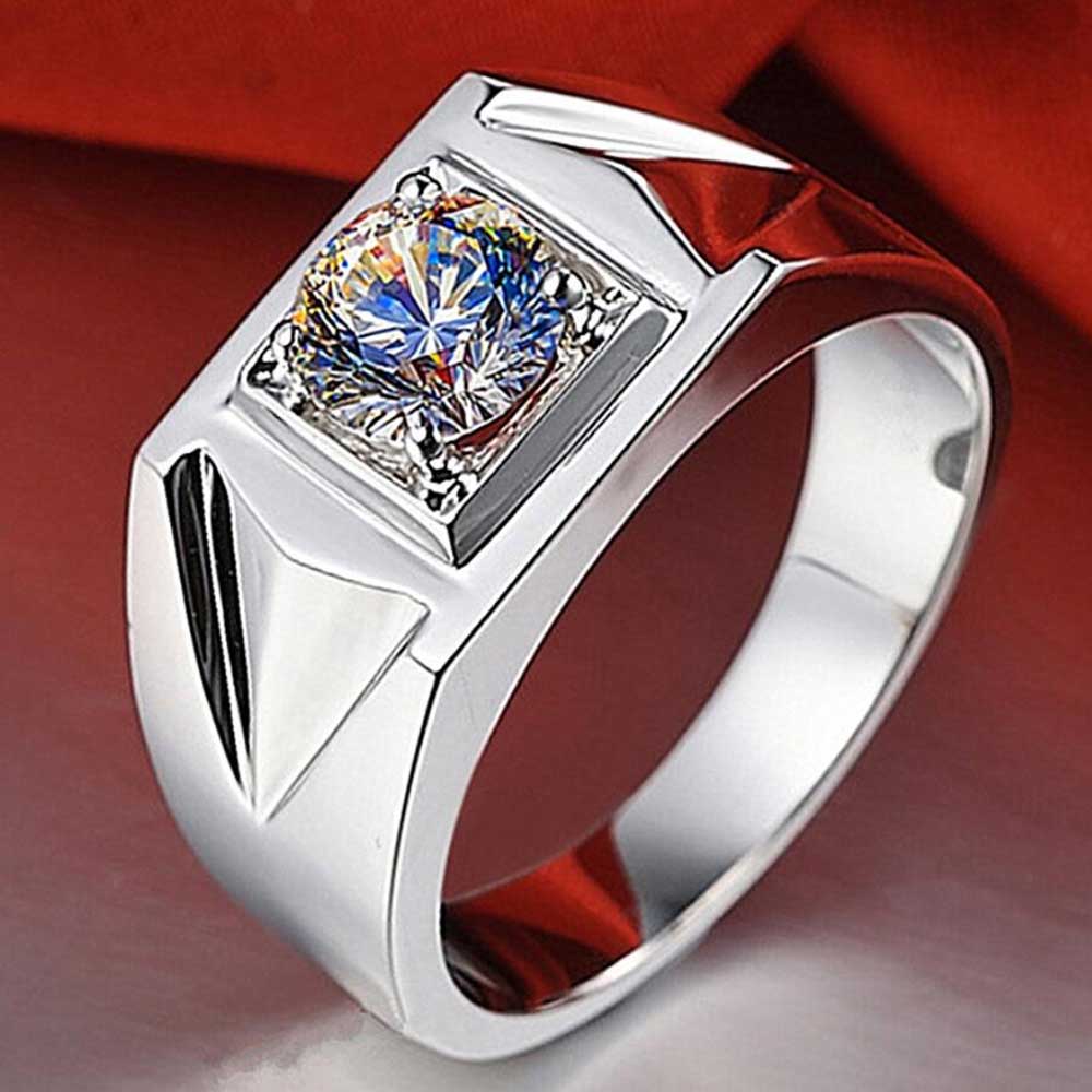 Cincin Pria Asli Batu S925 Perak Baja Titanium Kristal Zirkon Ring Aksesoris Fashion