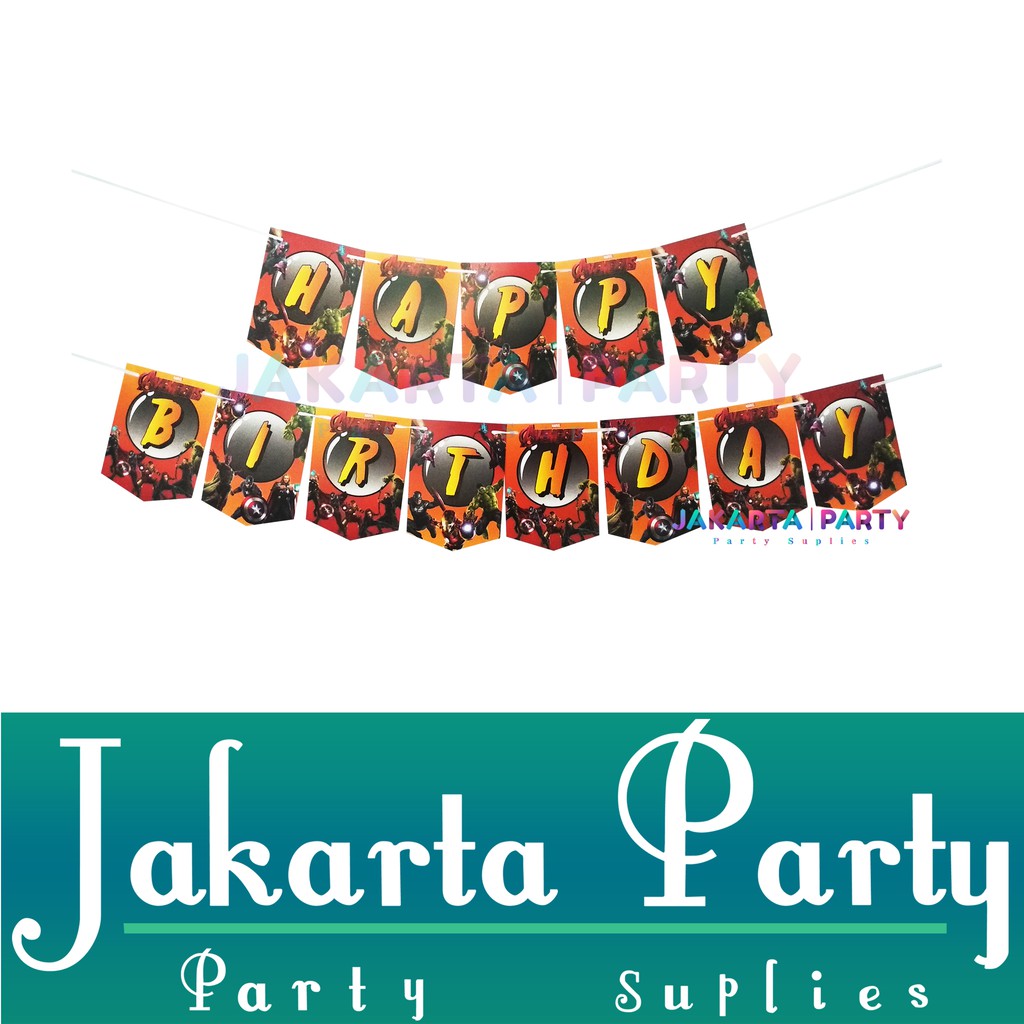 Banner Flag Happy Birthday / Bunting Flag Karakter Avengers