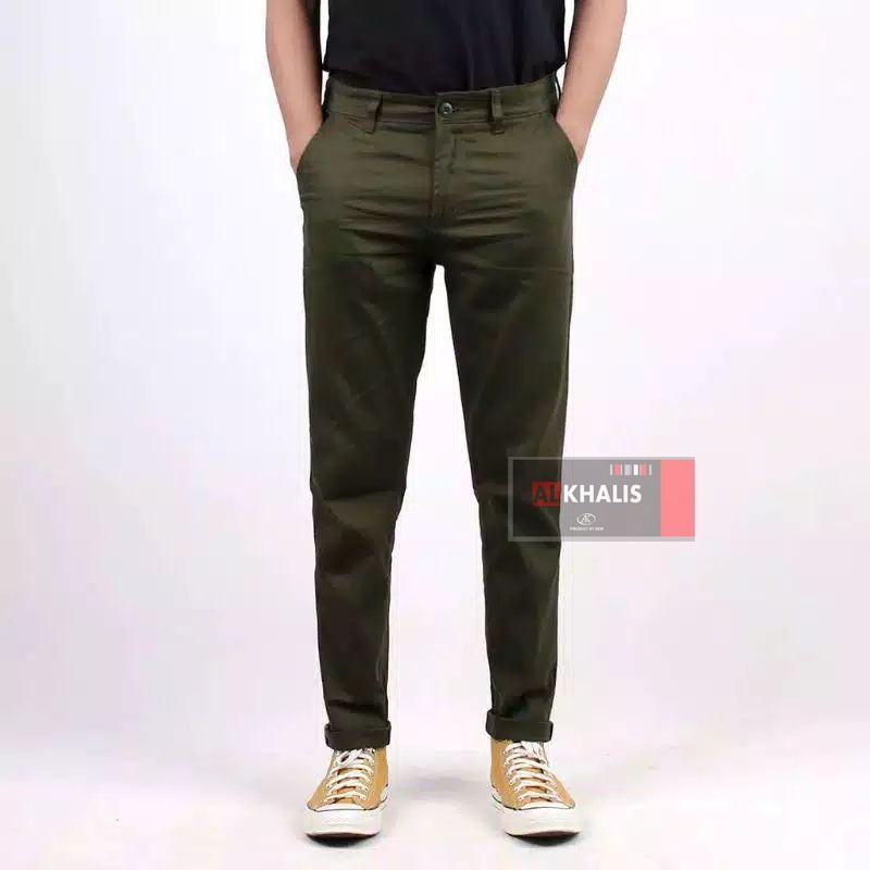 CELANA CINO Panjang Pria Slimfit KERJAHARIAN Santai Casual Formal Hitam Abu Cream Mocca Army Size 28-38