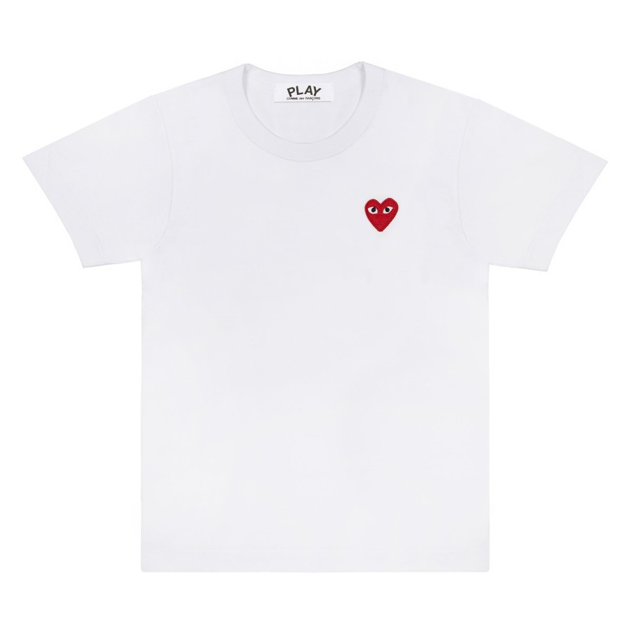 CDG Women Red Emblem Tee White 100% Authentic