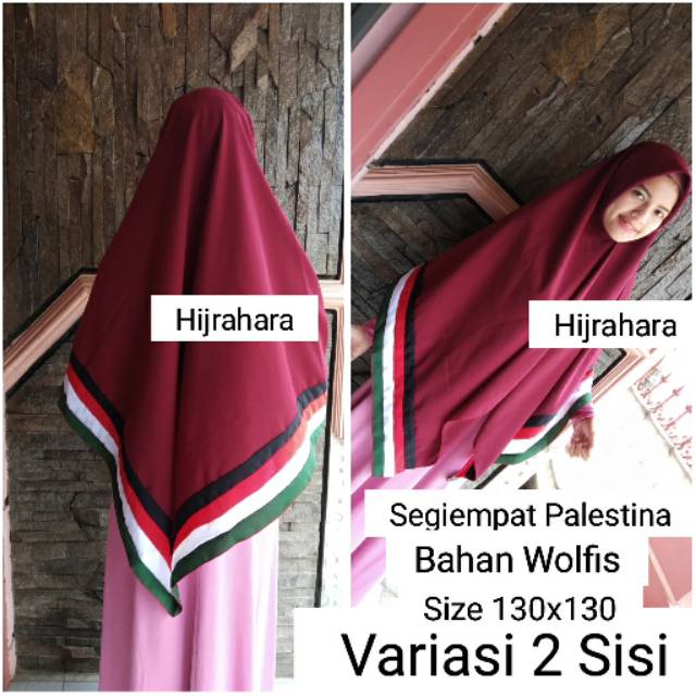 Jilbab segiempat Palestina 130x130 Variasi 2 sisi Bahan Wolfis