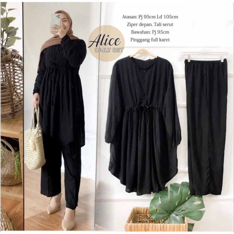 Alice daily set  Setelan Rayon , Tunik Muslim Ld 105  Busui Modern / stelan jumbo