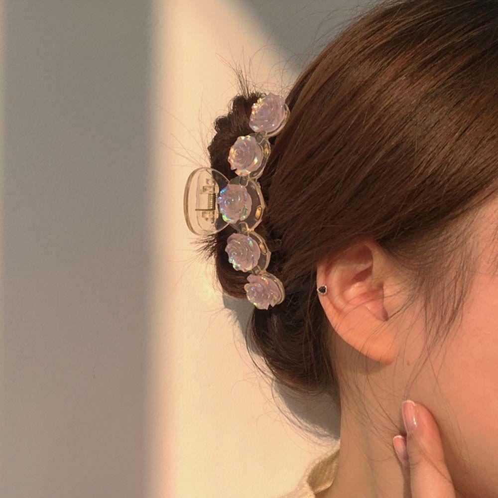 Needway   Wanita Cakar Rambut Trendy Vintage Bunga Untuk Perempuan Transparan Hiasan Kepala Korea Ponytail Holder