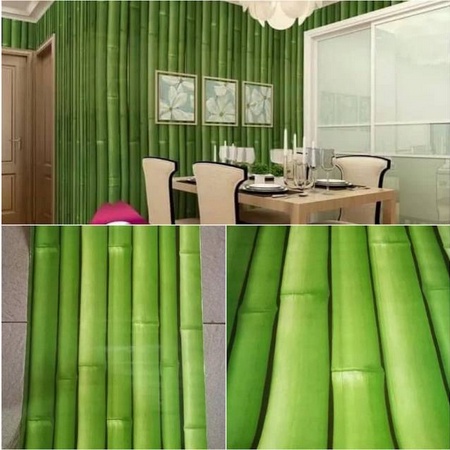 Wallpaper Bambu Rotan Hijau Padat 1 roll