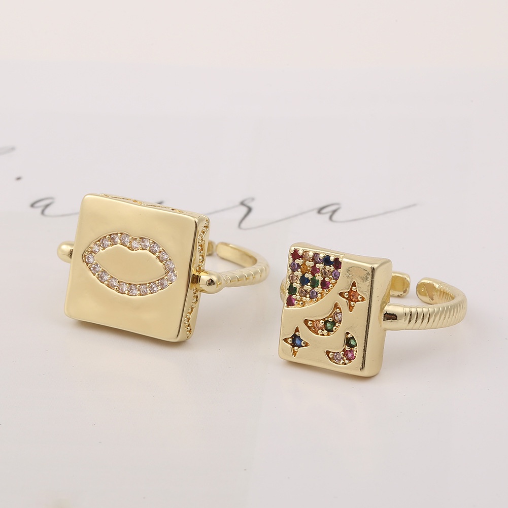 Cincin ornament tembaga mikro inlay terbuka cincin berlebihan hip hop perhiasan populer square ring