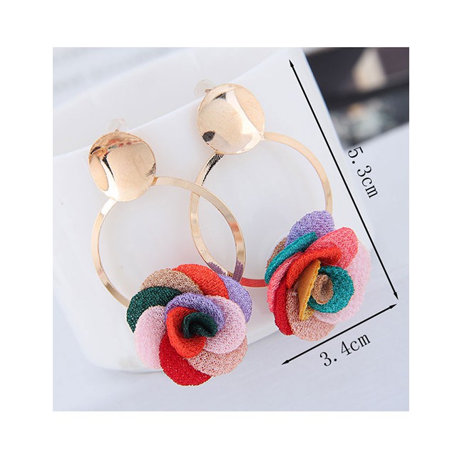 LRC Anting Tusuk Fashion Metal Fabric Small Flower Earrings A5775X