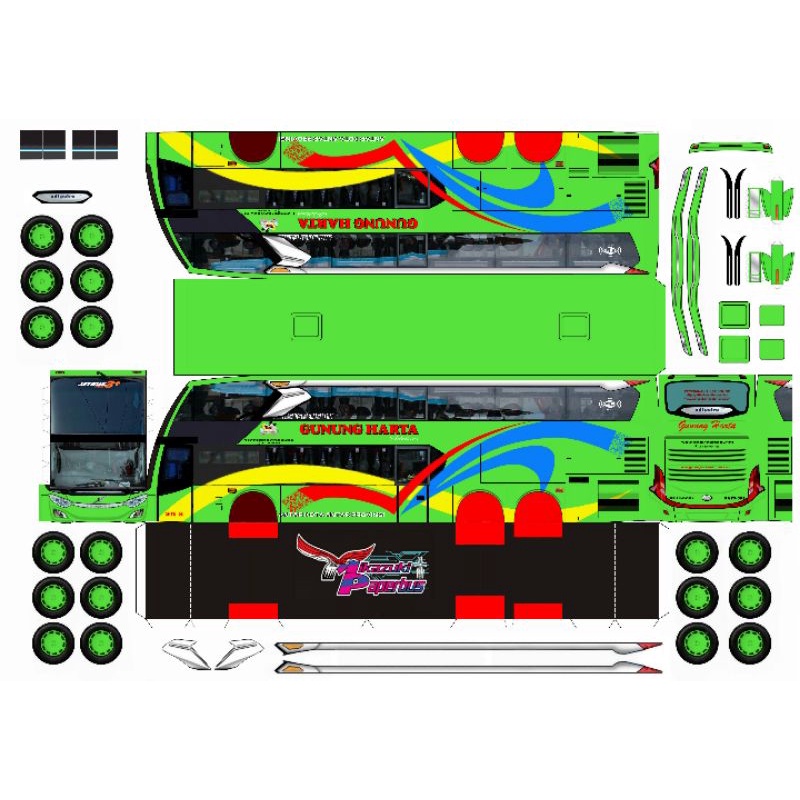 lembaran pola papercraft bus gunung harta