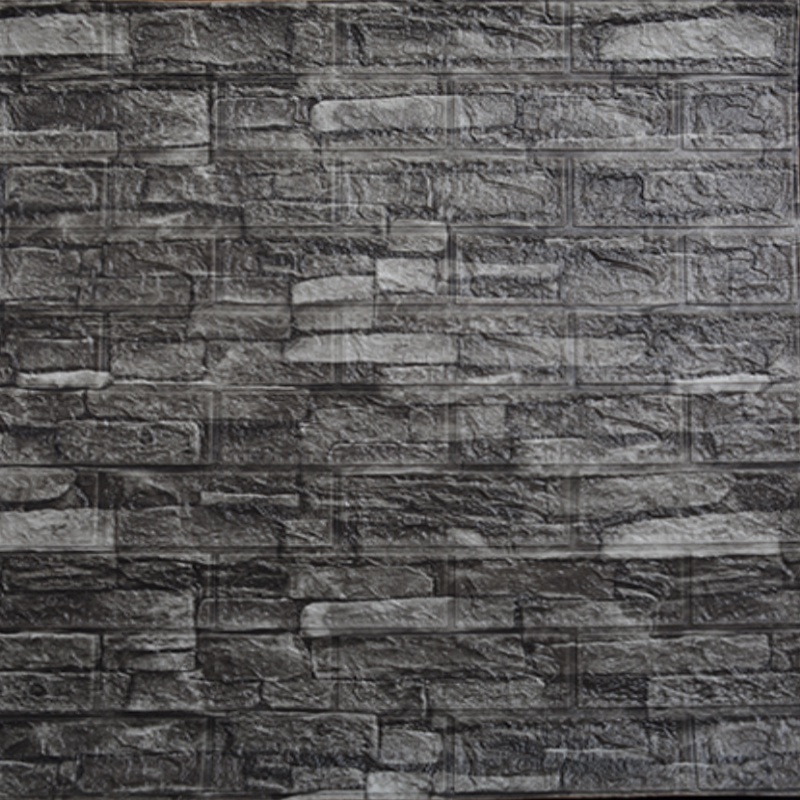 [COD] Wallpaper Dinding 77 x 70 CM Stiker Wallfoam 3D Sticker Dekorasi Kamar Rumah Murah Seri Batu Alam-Hitam