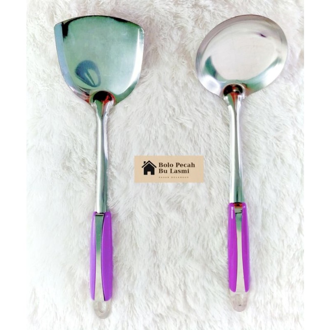 Spatula Sepatula Sutil Irus Centong Sayur Gagang Warna Ungu Stainless Stell Anti Karat