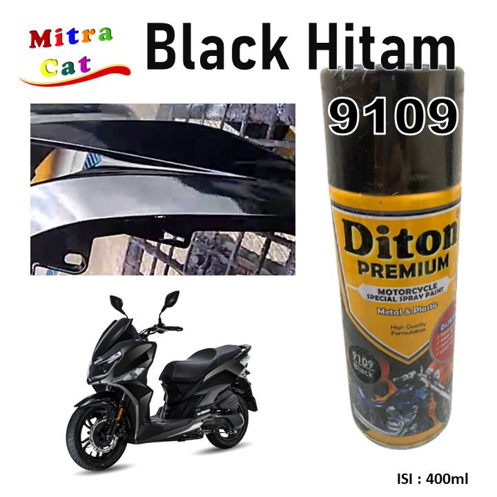 Cat Pilox Diton Premium Black Glossy 9109 400ml Warna Hitam Kilap