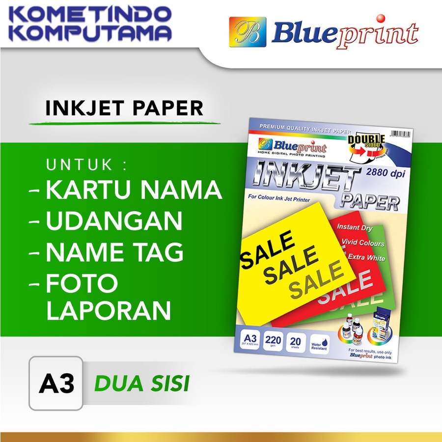 

BP-DSIPA3220, BP-DSIPA4220, BP-DSGA3220, BP-DSGA4220 - Kertas Double Sided Inkjet Paper A4 / A3 BluePrint 220 gsm / Kertas Foto Double Sided A3 / A4
