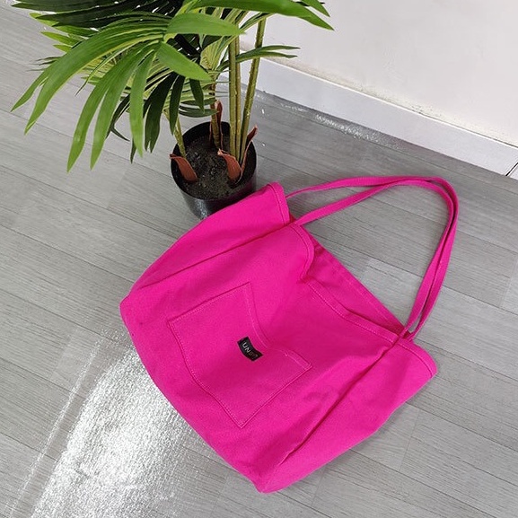 Mores Tas Tote Bag Kanvas wanita Polos Warna Neon Casual Import Korean Style Aesthetic Siena Korean Canvas Totebag Plain