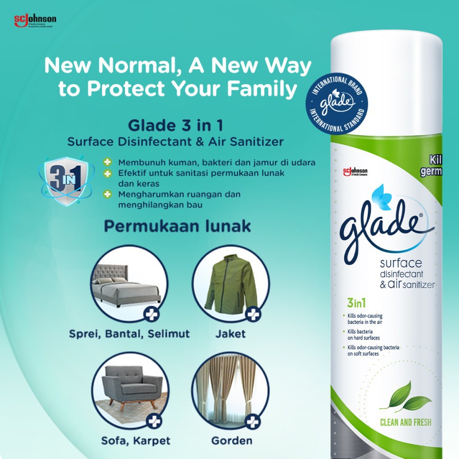 Glade 3in1 Surface Disinfectant & Air Sanitizer Disinfektan Spray 400ml & 250ml