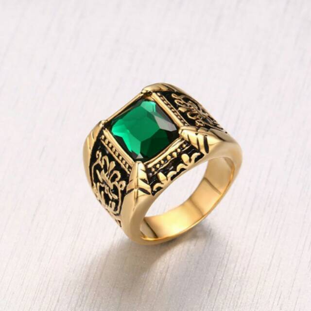 Cincin Cowok batu emerald Hijau pria emas kw super tatoo
