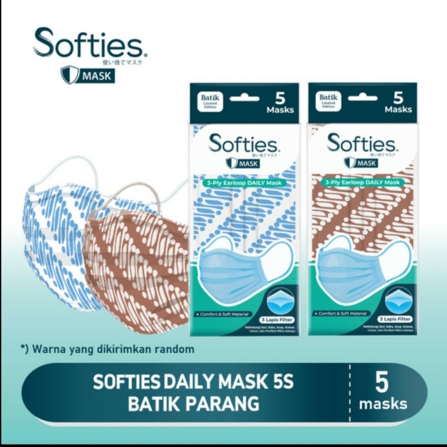 Masker Medis Softies 3 PLY ISI 5 PCS