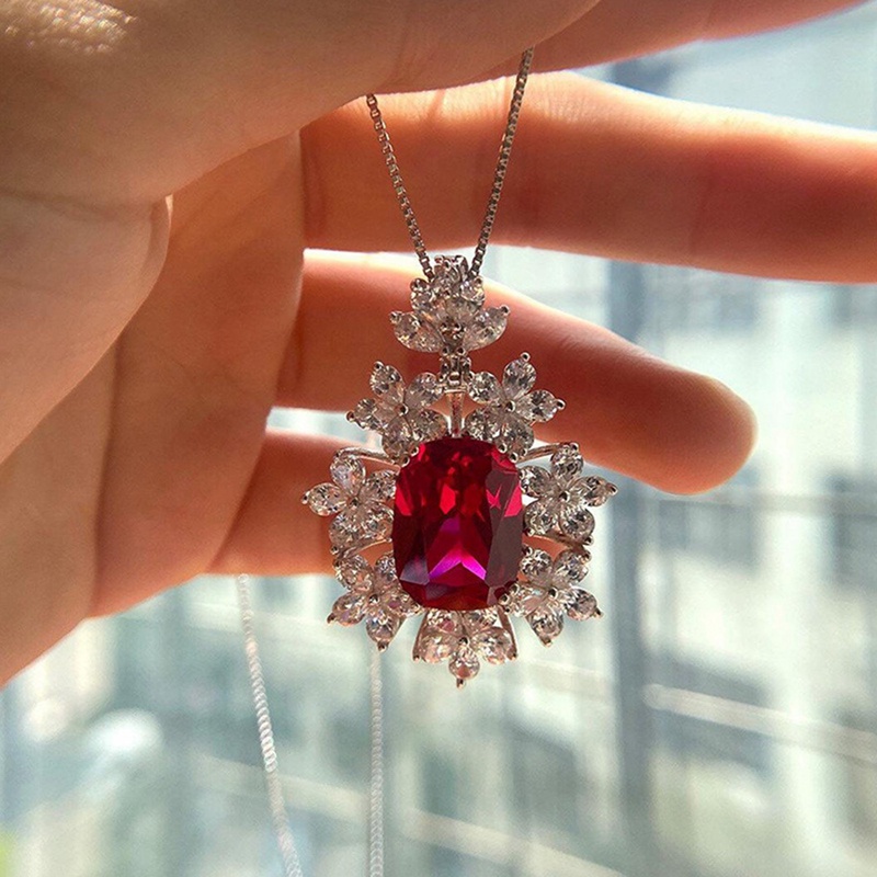 Kalung Cubic Zirconia Warna Merah Untuk Wanita