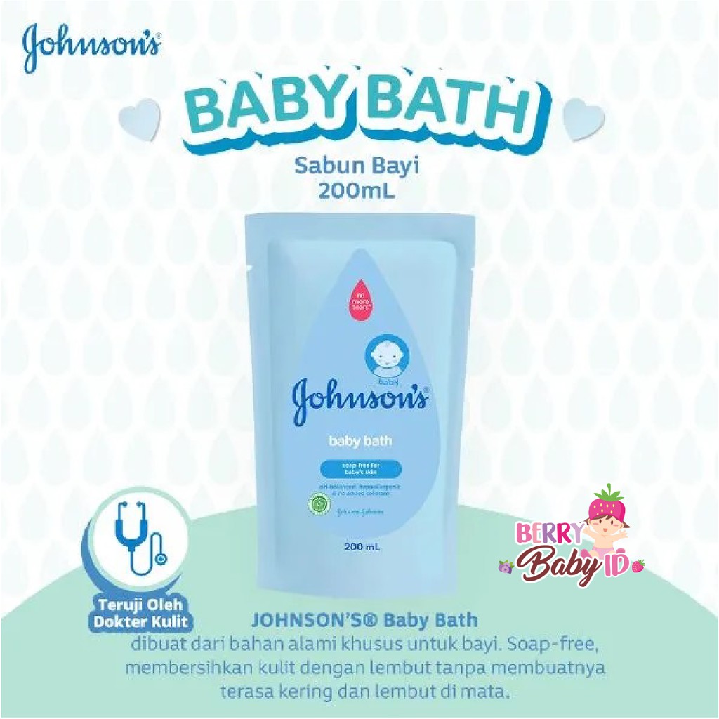 Johnson's Baby Bath Blue Sabun Cair Bayi Johnsons Refill Pack 200 ml Berry Mart