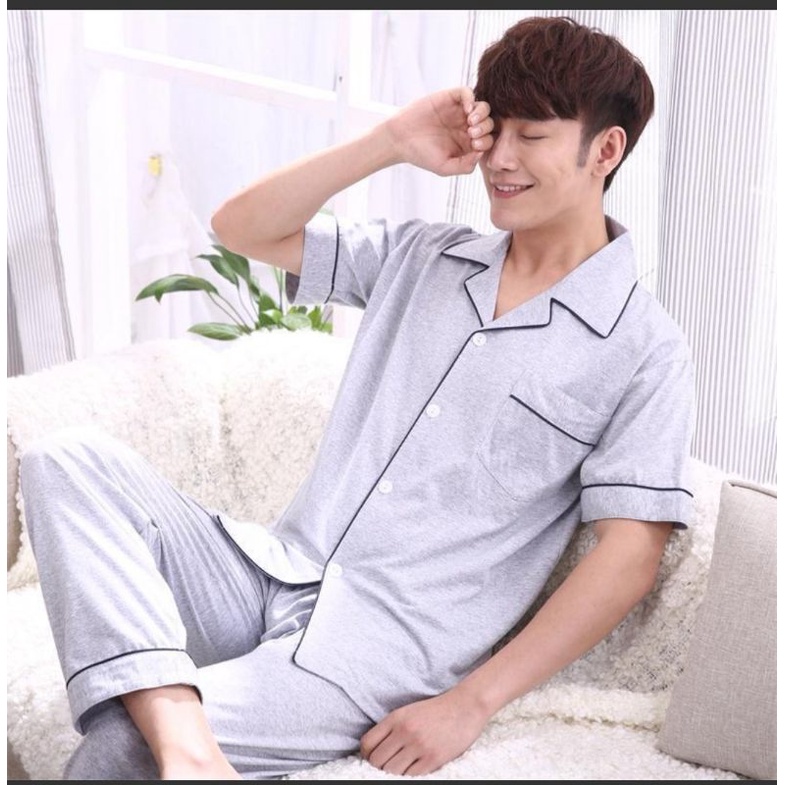 High Quality Piyama Pria Lengan Pendek / Panjang PREMIUM Import Baju Tidur Katun Cowok Laki Laki