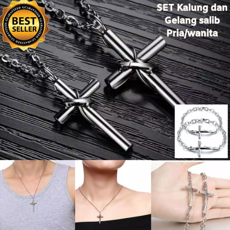 Kalung salib pria wanita couple titanium