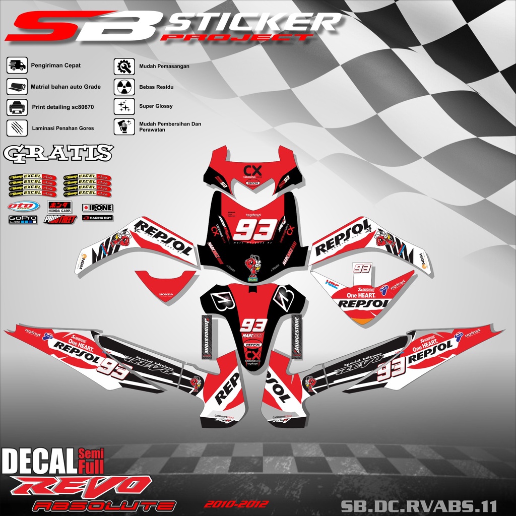 DECAL FULL BODY REVO ABSOLUTE- DECAL STICKER FULL BLOCK HONDA REVO ABSOLUTE 2010-2012 REPSOL