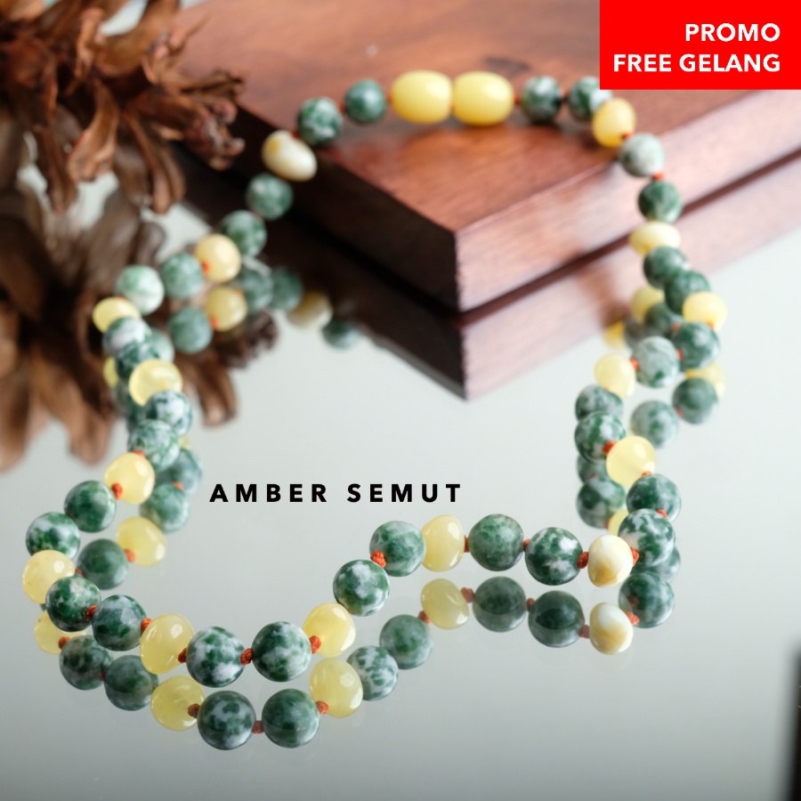 FREE GELANG - Kalung Amber Baltic Milk Glossy X Earyh Stone by AMBER SEMUT