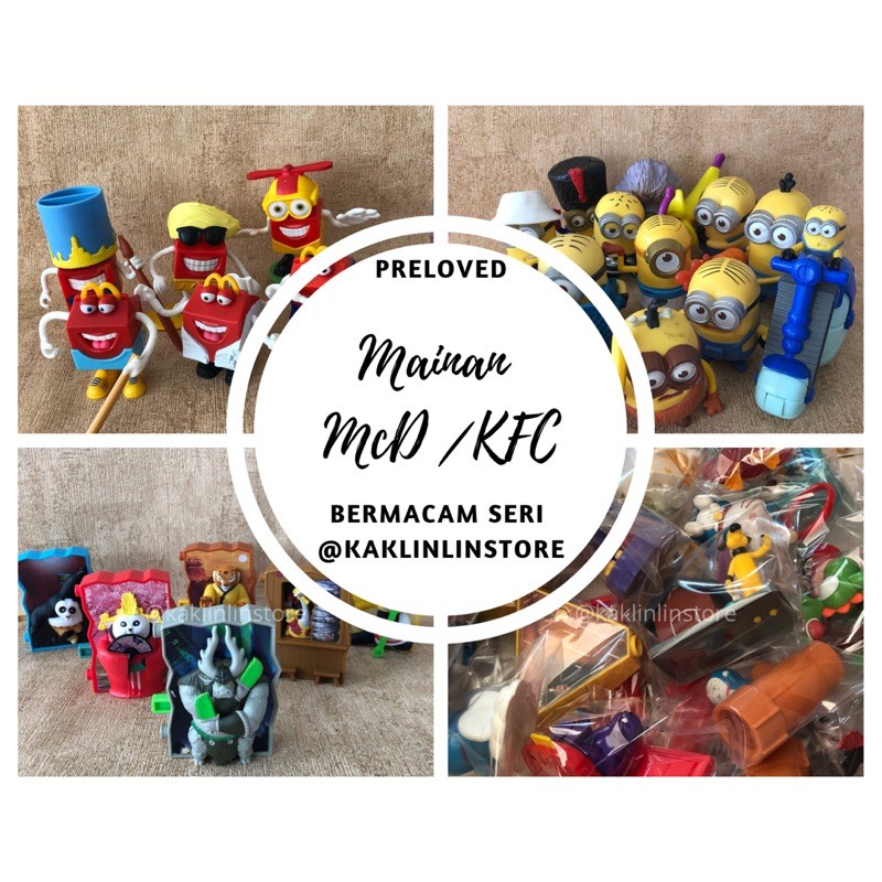 PRELOVED kualitas baik - Mainan McD/KFC berbagai seri:Doraemon,KungfuPanda,Boboiboy,Minion,dll (1)