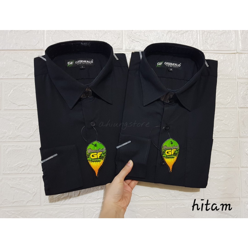 KEMEJA PRIA GREENFALO - KEMEJA POLOS LENGAN PANJANG PRIA WARNA HITAM