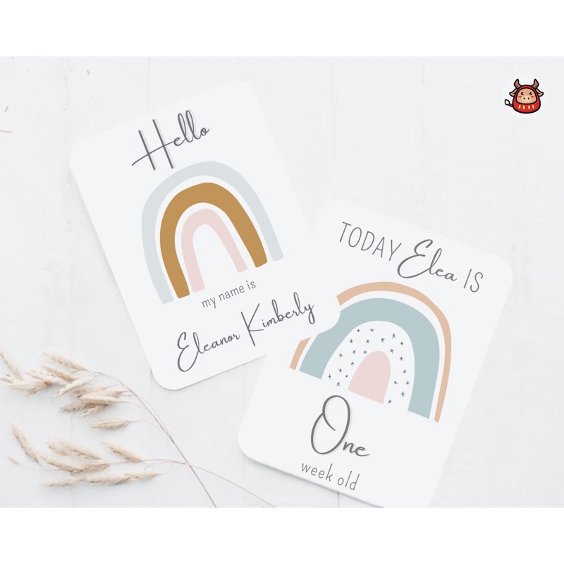 Baby milestone card premium neutral rainbow theme free custom name-Custom name