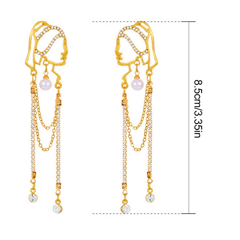 Fancyqube Anting Tusuk Gantung Panjang S925 Wanita Desain Potret Rantai Hias Mutiara Kristal