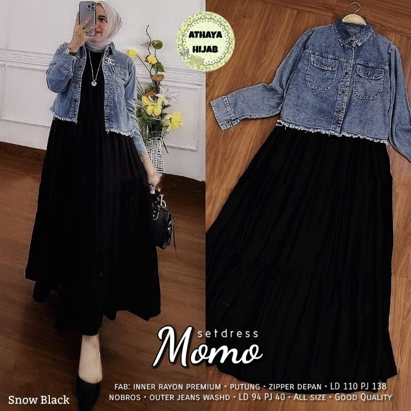 Hanako Momo Set/One Set/Satu Setelan Polos Wanita Gamis Inner dan Outer Jaket crop Jeans BEST SELLER