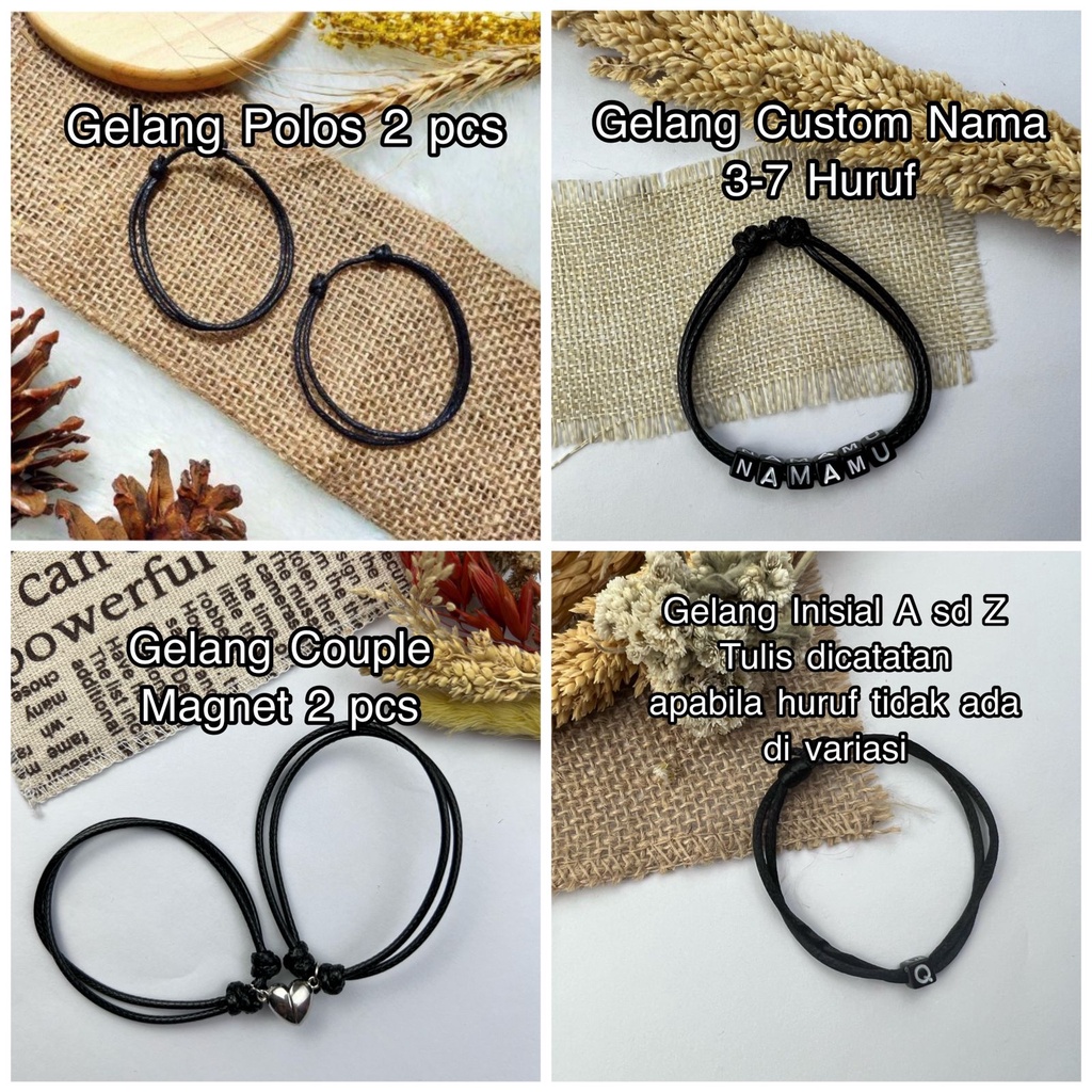 GELANG INISIAL HURUF DADU DAN GELANG POLOS TALI KOREA ANTI AIR