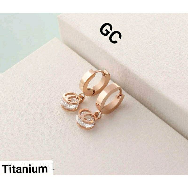 Anting Jepit Titanium Anti Karat Tidak Alergi Warna Rosegold