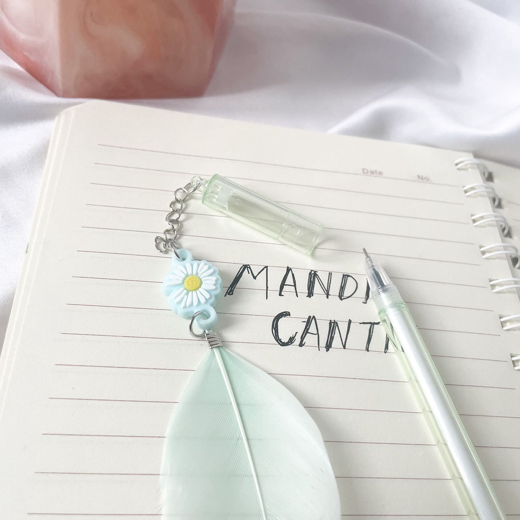 Pulpen gantungan Bunga Daisy bulu Tinta Hitam 0.5 mm Pulpen gel gantungan Bunga Daisy kado Unik Souvenir Termurah-4