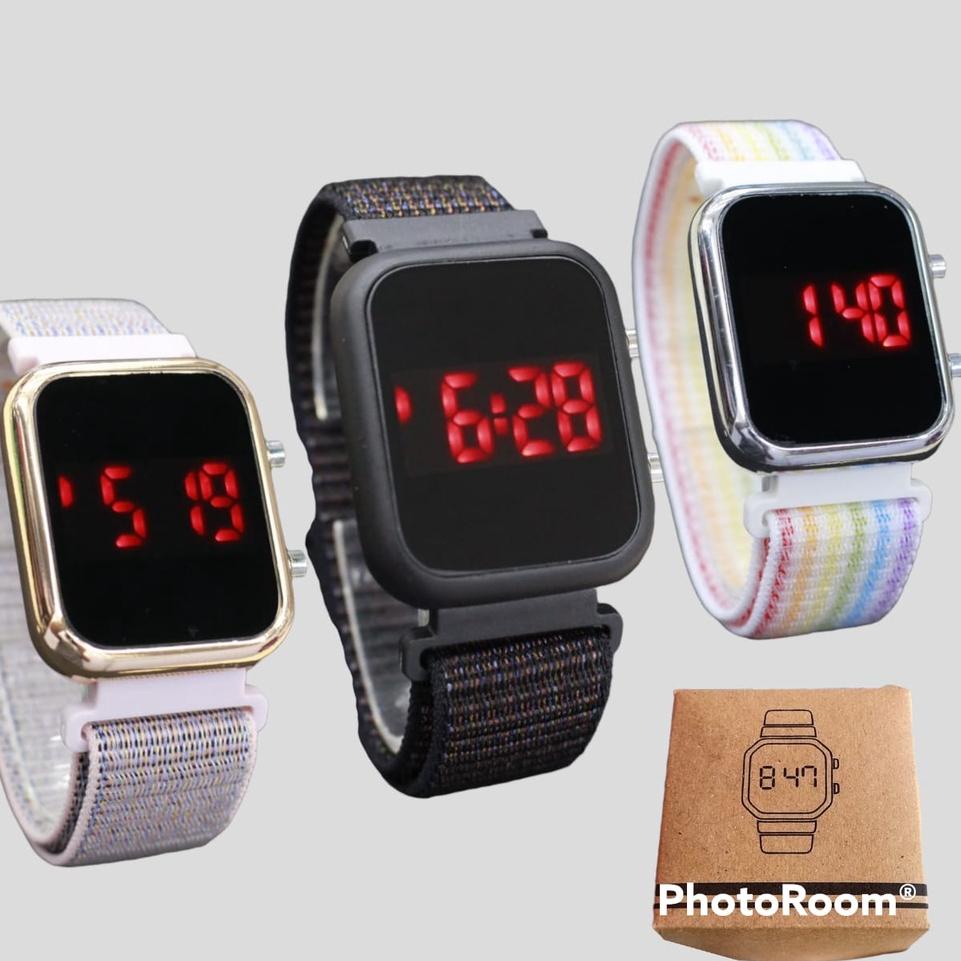 T9I2  Jam Tangan Led kanvas segi terbaru  box 0YV