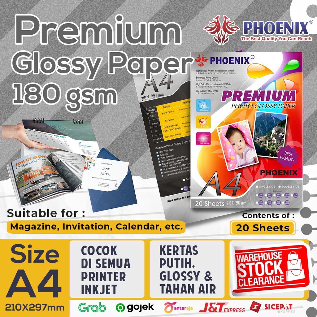 Kertas Foto Glossy Photo Paper a4 180 gsm Phoenix Premium - Isi 20