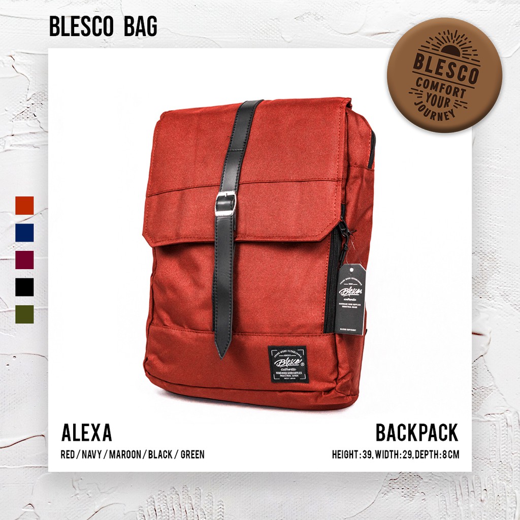 Tas Ransel Wanita Merah - Blesco Alexa - Women Backpack Sporty Red Tas Laptop 14 Inch Simpel Branded