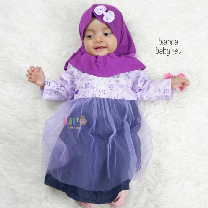 Gamis Anak Perempuan + Jilbab - Pakaian Anak New Born Muslim - Dress Anak Balita - Bianca Baby Dress