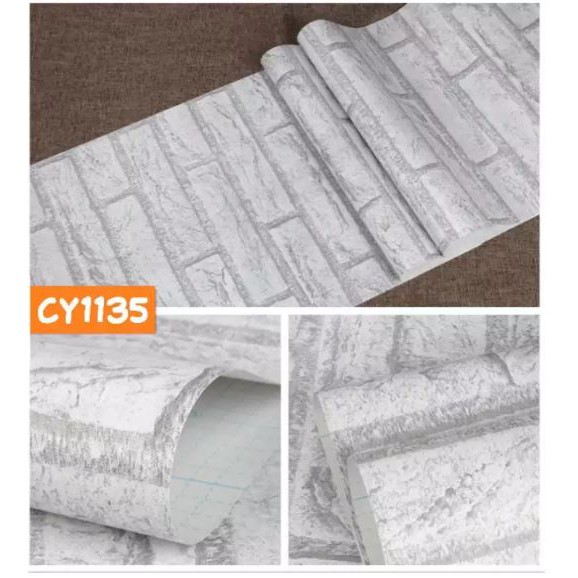 CY1135 WHITE BRICK STONE 10 m X 45 cm Wallpaper Stiker Dinding