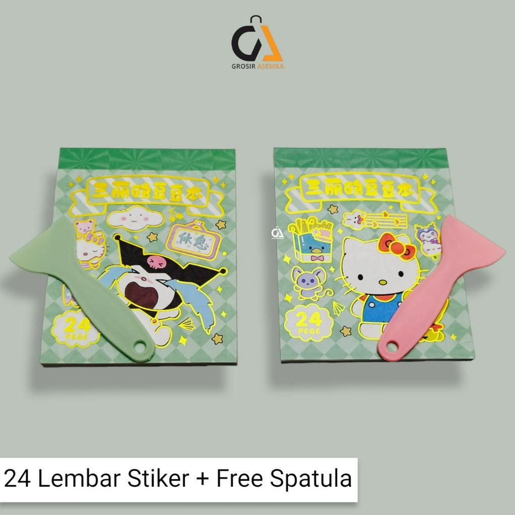 24 Lembar Stiker Buku Mini Aesthetic Motif Kartun Sanrio Free Spatula