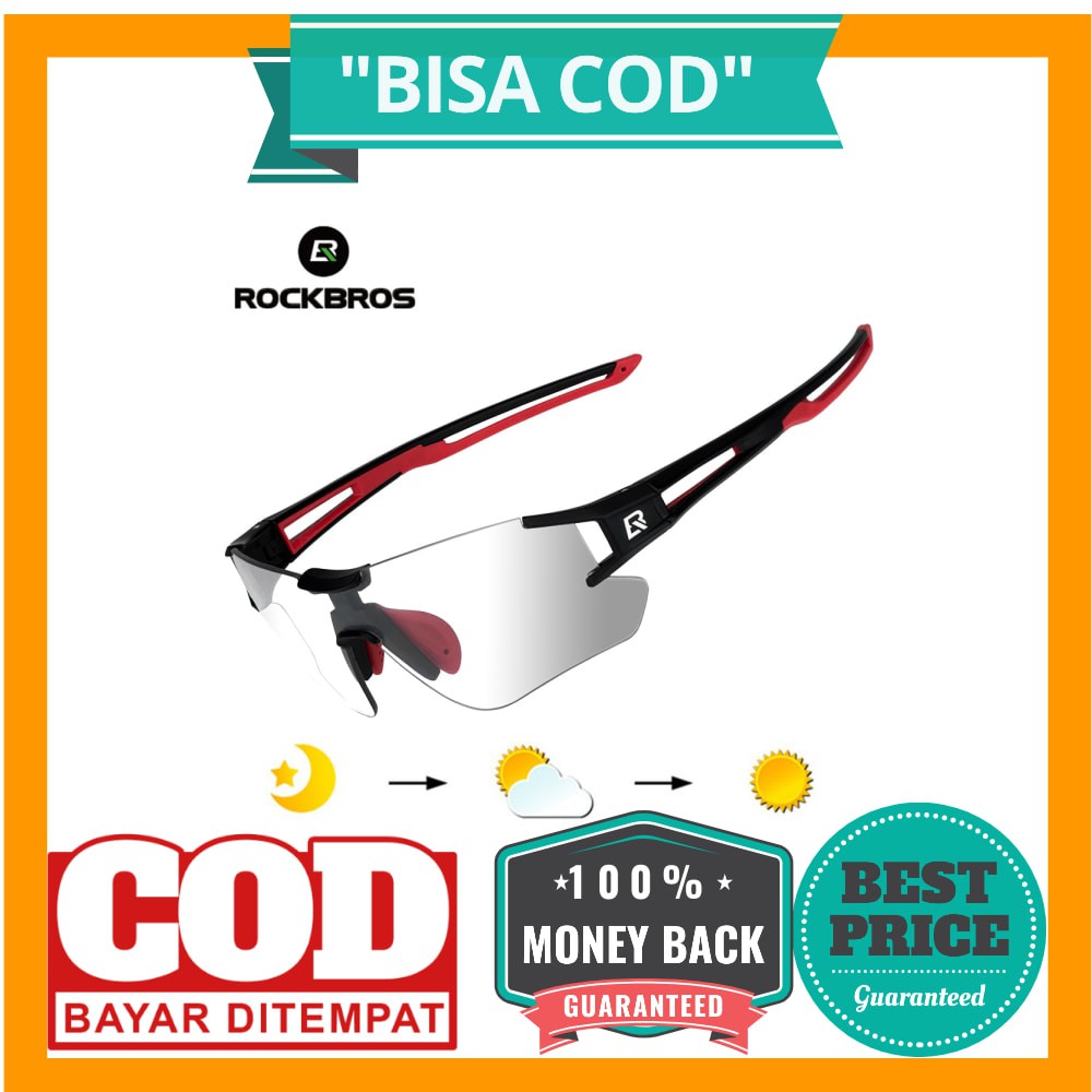 BISA COD ROCKBROS Kacamata Sepeda Olahraga Lensa Photochromic - 10112 - Black/Red