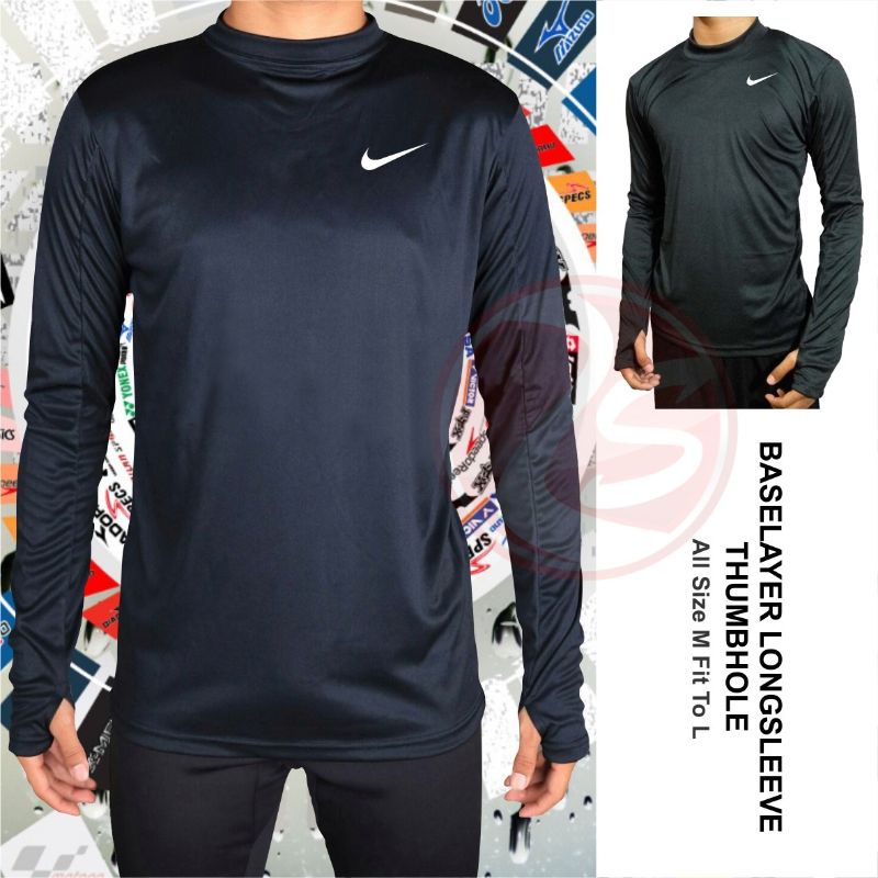 Manset panjang hitam lubang jempol baselayer black thumb hole long sleeve mens sport wear kaos dalaman sepak bola voli futsal baju renang pria slim fit wear baju manset muslimah olahraga hitam polos-Long sleeve Nike